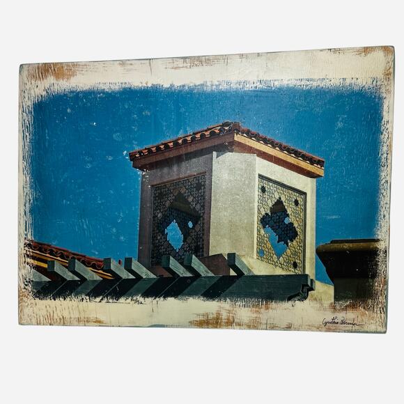 Decoupage Photography Morocco/Spanish Tower and Sky Artist Signed - Picture 1 of 6
